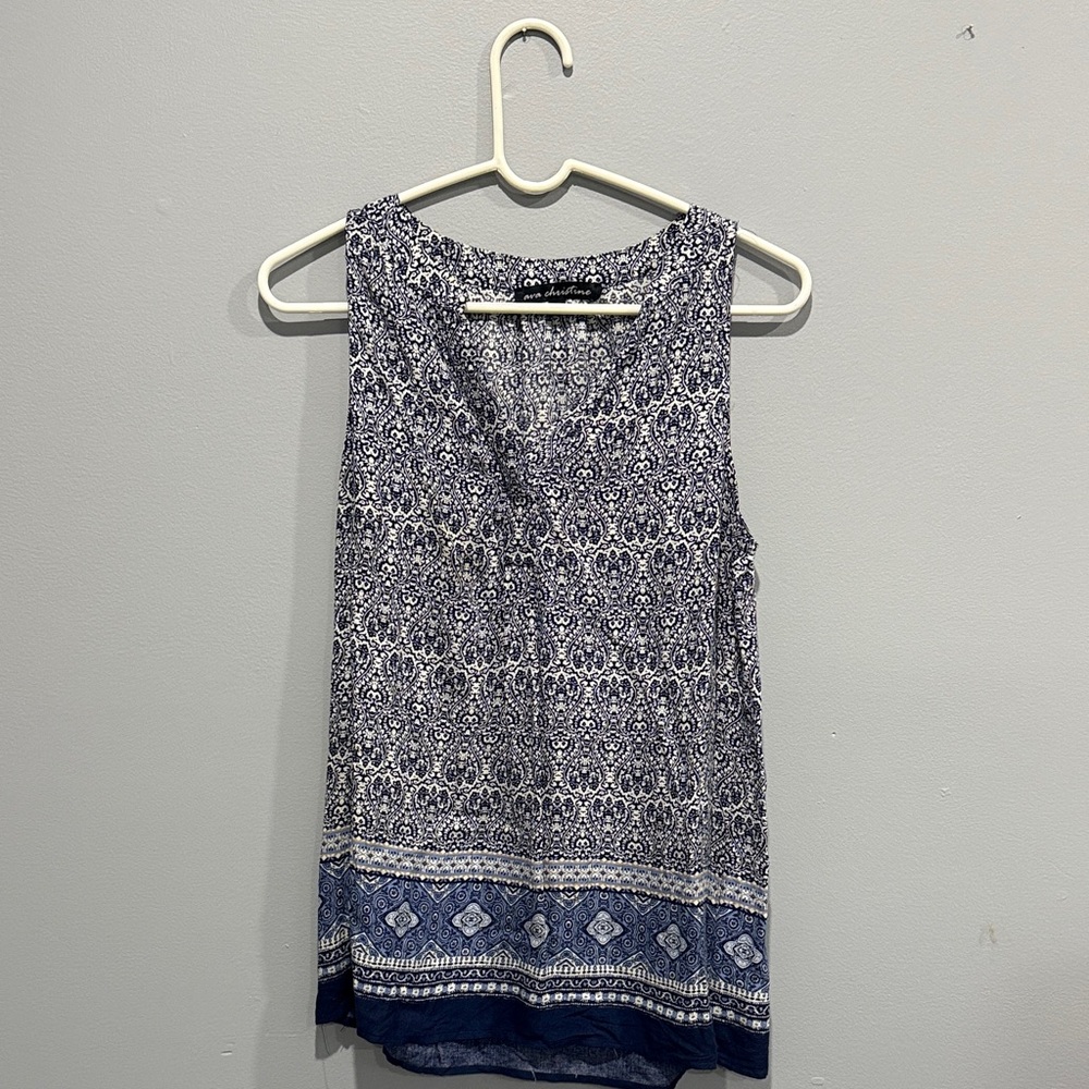 Navy Patterned Sleeveless Tank Top